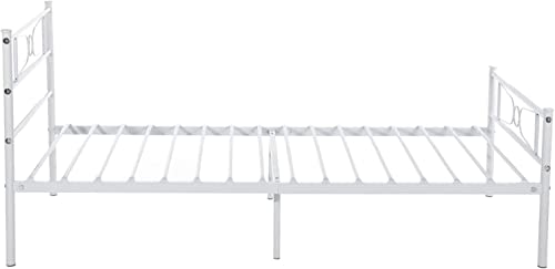 White Twin Bed Frames with Headboard Storage for Girls Boys Adults, Metal Twin Size Platform Bed Frame no Box Spring Needed, Mattress Foundation with Steel Slats Support, Noise Free, Anti-Slip