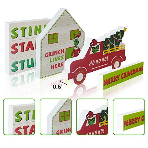 Grinch Christmas Tiered Tray Decor - 6 PCS Christmas Gnome Tiered Tray Decoration, Green Christmas Wood Signs Inspired Christmas New Year Holiday Decor -(Tray Not Included)
