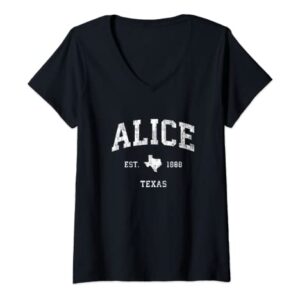 Womens Alice Texas TX Vintage Athletic Sports Design V-Neck T-Shirt