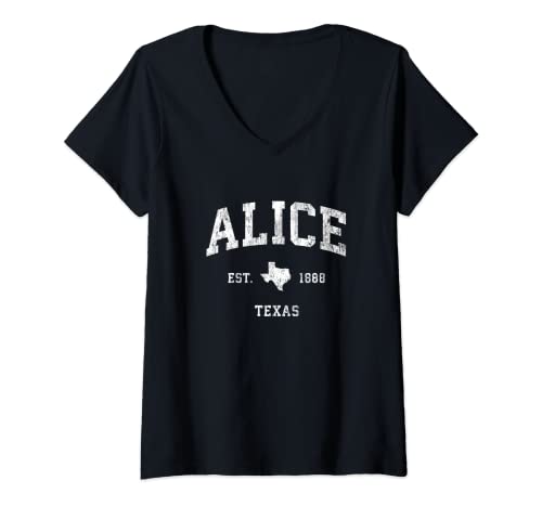 Womens Alice Texas TX Vintage Athletic Sports Design V-Neck T-Shirt