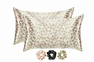 coolbeds satin silk pillow covers for hair and skin-with satin scrunchies for women stylish |satin pillow covers for hair and skin 2pack |silk scrunchies for women 3pack|silk pillow case (leopard)