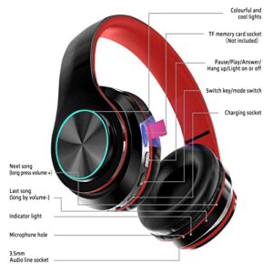 iChenovo 2022 Wireless Bluetooth Headphones,Colorful LED Lights Comfort Over Ear Foldable Headset with Built-in Microphone,FM,SD Card Slot,Wired for School/Tablet Computer/PC/TV/Cellphones/Travel