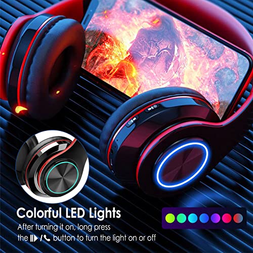 iChenovo 2022 Wireless Bluetooth Headphones,Colorful LED Lights Comfort Over Ear Foldable Headset with Built-in Microphone,FM,SD Card Slot,Wired for School/Tablet Computer/PC/TV/Cellphones/Travel