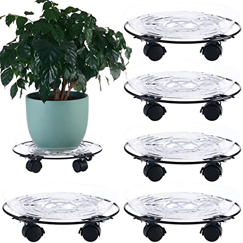 5 Packs Large Metal Plant Caddy 11.8” Plant Dolly with Casters Heavy Duty Wrought Iron Rolling Plant Stand with Wheels for Indoor and Outdoor Plant Pot Rollers Black