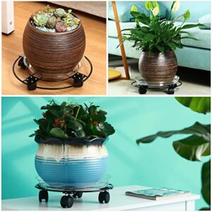 5 Packs Large Metal Plant Caddy 11.8” Plant Dolly with Casters Heavy Duty Wrought Iron Rolling Plant Stand with Wheels for Indoor and Outdoor Plant Pot Rollers Black