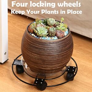 5 Packs Large Metal Plant Caddy 11.8” Plant Dolly with Casters Heavy Duty Wrought Iron Rolling Plant Stand with Wheels for Indoor and Outdoor Plant Pot Rollers Black