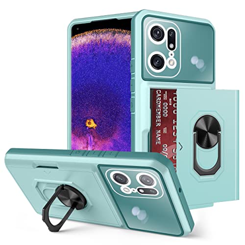 Asuwish Phone Case for Oppo Find X5 Pro 5G Cover Credit Slim Ring Card Holder Stand Cell Accessories FindX5Pro 5X Pro 5XPro X5Pro PFEM10 CPH2305 PFFM20 Women Men Green