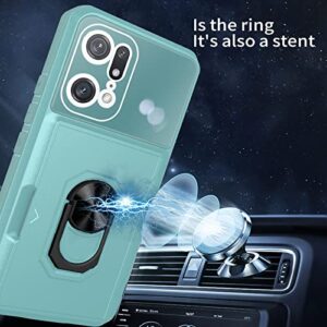 Asuwish Phone Case for Oppo Find X5 Pro 5G Cover Credit Slim Ring Card Holder Stand Cell Accessories FindX5Pro 5X Pro 5XPro X5Pro PFEM10 CPH2305 PFFM20 Women Men Green