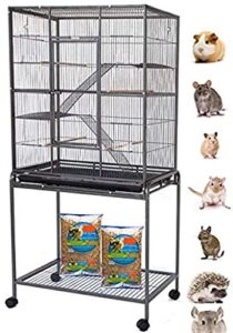 54" large wrought iron 4-level tight 1/2-inch wire spacing ferret chinchilla sugar glider rats mices rabbit squirrel hamster cage with removable stand (25" l x 17" w x 54" h, black vein)