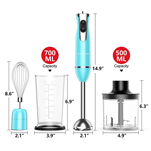 Galanz 4-in-1 Retro Immersion Hand Blender & Food Chopper with Whisk, 2 Speeds, Blending Beaker Included, Stainless Steel, 260W, Blue