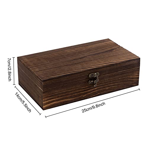 Dedoot Unfinished Wooden Box with Hinged Lid 9.7x5.5x2.7 Inch Rectangle Keepsake Box Clasp Wood Box, Storage Box for DIY Crafts, Home Deocration, Jewelry,Brown