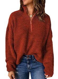 dokotoo plus size sweaters for women long sleeve v neck sweater quarter zip pullover chunky cozy fall fashion for women 2023 ladies polo lightweight red tops large