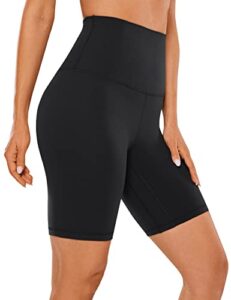 crz yoga women's butterluxe super high waisted biker shorts 8 inches - over belly workout yoga short leggings black small