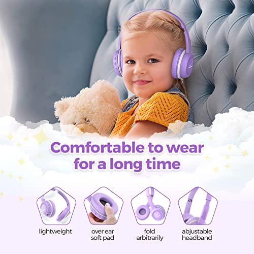 vinamass Kids Bluetooth Headphones, 22H Playtime, Bluetooth 5.0 & Built-in Mic, Noise Cancelling Headphones for Kids, Adjustable Headband, for School Home iPad Tablet Airplane