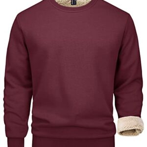 MAGCOMSEN Mens Winter Coats Crewneck Sherpa Sweatshirt Warm Thick Sweatshirts Work Tops Fleece Liner Sweatshirts Active Casual Sweatshirts Athletic Pullover Wine Red