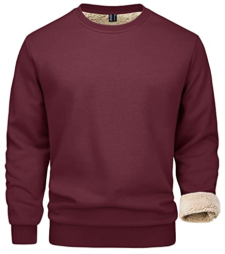 MAGCOMSEN Mens Winter Coats Crewneck Sherpa Sweatshirt Warm Thick Sweatshirts Work Tops Fleece Liner Sweatshirts Active Casual Sweatshirts Athletic Pullover Wine Red