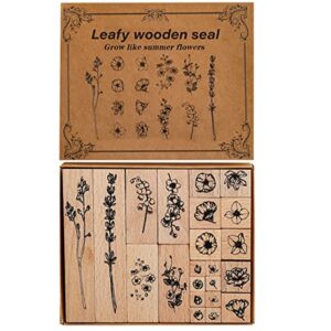22 pcs plant wooden rubber stamps set, plant decorative wooden stamp diy craft wooden rubber stamps for diy craft, letters diary and craft scrapbooking (plant 2)