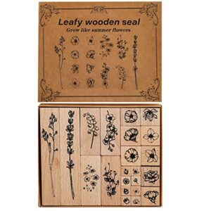 22 Pcs Plant Wooden Rubber Stamps Set, Plant Decorative Wooden Stamp DIY Craft Wooden Rubber Stamps for DIY Craft, Letters Diary and Craft Scrapbooking (Plant 2)