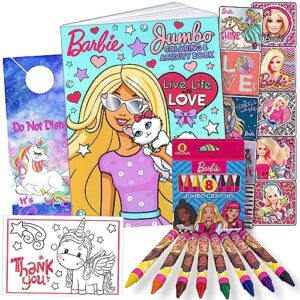 barbie sticker activity set - bundle includes barbie stickers, barbie coloring book, and more (pink)