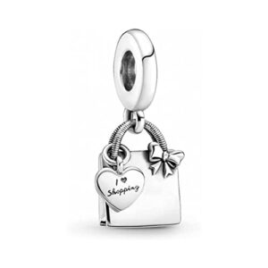shopping bag dangle charm 925 sterling silver pendant,girl jewelry beads gifts for women bracelet&necklace a0227