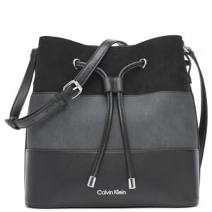 calvin klein gabrianna novelty bucket shoulder bag, black/silver mixed