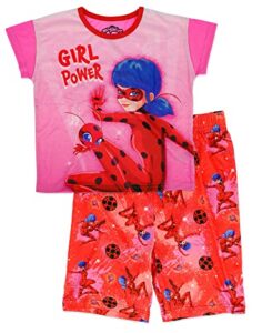miraculous ladybug girls pajama set, 2-piece t-shirt and shorts set, red, girls' size 6/6x