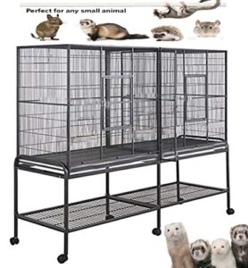 54" large double 3-levels small animals critters wrought iron cage center slide out divider tight 1/2-inch bar spacing removable rolling stand ferret chinchilla rat mouse hamster sugar glider
