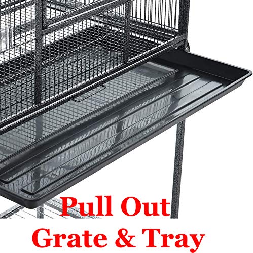 54" Large Double 3-Levels Small Animals Critters Wrought Iron Cage Center Slide Out Divider Tight 1/2-inch Bar Spacing Removable Rolling Stand Ferret Chinchilla Rat Mouse Hamster Sugar Glider