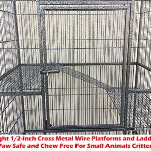 54" Large Double 3-Levels Small Animals Critters Wrought Iron Cage Center Slide Out Divider Tight 1/2-inch Bar Spacing Removable Rolling Stand Ferret Chinchilla Rat Mouse Hamster Sugar Glider