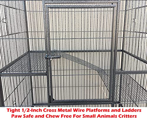 54" Large Double 3-Levels Small Animals Critters Wrought Iron Cage Center Slide Out Divider Tight 1/2-inch Bar Spacing Removable Rolling Stand Ferret Chinchilla Rat Mouse Hamster Sugar Glider