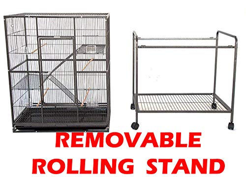 54" Large Double 3-Levels Small Animals Critters Wrought Iron Cage Center Slide Out Divider Tight 1/2-inch Bar Spacing Removable Rolling Stand Ferret Chinchilla Rat Mouse Hamster Sugar Glider