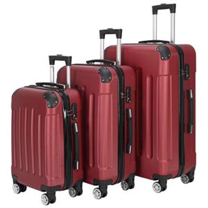 karl home 3-piece luggage set travel lightweight suitcases with rolling wheels, tsa lock & moulded corner, carry on luggages for business, trip, wine red (20"/24"/28")
