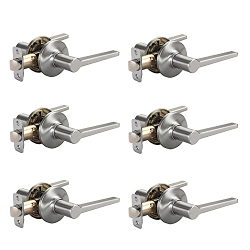 Amazon Basics Manchester Door Passage Lever, Satin Nickel, 6-Pack