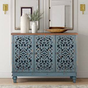 phi villa accent cabinet with doors - farmhouse credenza cabinet for living room, sideboard buffet cabinet with storage blue