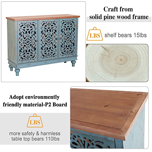 PHI VILLA Accent Cabinet with Doors - Farmhouse Credenza Cabinet for Living Room, Sideboard Buffet Cabinet with Storage Blue