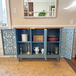 PHI VILLA Accent Cabinet with Doors - Farmhouse Credenza Cabinet for Living Room, Sideboard Buffet Cabinet with Storage Blue