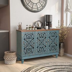 PHI VILLA Accent Cabinet with Doors - Farmhouse Credenza Cabinet for Living Room, Sideboard Buffet Cabinet with Storage Blue