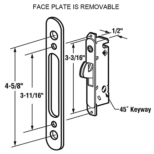 Patio Sliding Door Handle Set with Mortise Lock, Key Cylinder and Face Plate, Full Replacement Handle Lock Set Fits Door Thickness from 1-1/2" to 1-3/4", 3-15/16" Screw Hole Spacing, Black