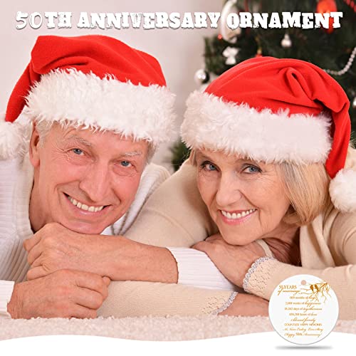 Wedding Anniversary Ornament Years of Marriage Gift Round Ceramic Christmas Tree Ornament Marriage Collectible Holiday Keepsake Decoration Gift for Couple Parent Husband Wife (50th Anniversary)