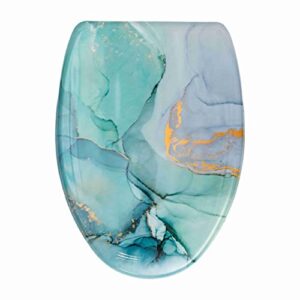 musesh elongated toilet seat slow close green ink abstract marble colorful soft close toilet seat cover replacement toilet seat removable toilet seat 1 pack