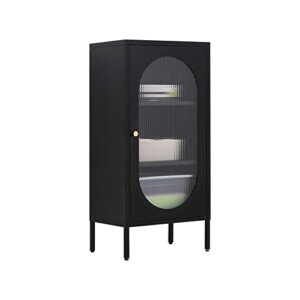wisuno metal storage cabinet for living room,bedroom,home,office,kitchen,3-tier,glass door,removable shelves (single glass door, black)