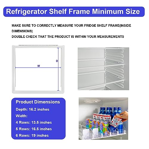 Rula Drink Dispenser for Fridge, Self-Pushing Soda Can Organizer for Refrigerator, Width Adjustable Beverage Pusher Glide, Beer Pop Can Water Bottle Storage for Pantry, Kitchen-White, 5 Rows, 16.2"D