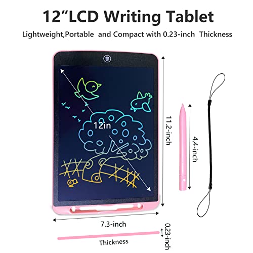 LCD Writing Tablet for Kids 12 Inch, SAnmay Colorful Drawing Tablet Erasable Electronic Doodle Board for Toddlers, Educational Toys Gifts for 3 4 5 6 7 8 Year Old Boys Girls, Pink