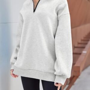 Trendy Queen Womens Oversized Half Zip Pullover Sweatshirts Fleece Jackets Quarter Zip Cropped Sweaters Hoodies Fall Clothes Outfits Tops Grey