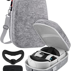 TOENNESEN Hard Carrying Case Compatible with Meta/Oculus Quest 2 VR Headset with Official Elite Battery Strap and Touch Controllers Accessories, Lightweight for Travel and Home Storage(Grey)