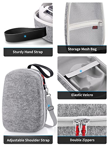 TOENNESEN Hard Carrying Case Compatible with Meta/Oculus Quest 2 VR Headset with Official Elite Battery Strap and Touch Controllers Accessories, Lightweight for Travel and Home Storage(Grey)