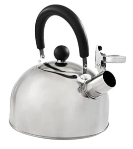 home-x shiny whistling kettle, stainless-steel stovetop tea kettle, whistling water boiler, large 2 liter capacity,8 ¾” l x 7" w x 8 ¼”, polished stainless-steel