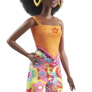 Barbie Fashionistas Doll #198 with Petite Body, Curly Black Hair, Retro Floral Clothes & Accessories