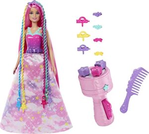 barbie dreamtopia doll, twist 'n style pink hair with rainbow extensions, twisting tool and styling accessories