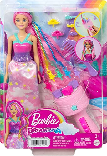 Barbie Dreamtopia Doll, Twist 'n Style Pink Hair with Rainbow Extensions, Twisting Tool and Styling Accessories